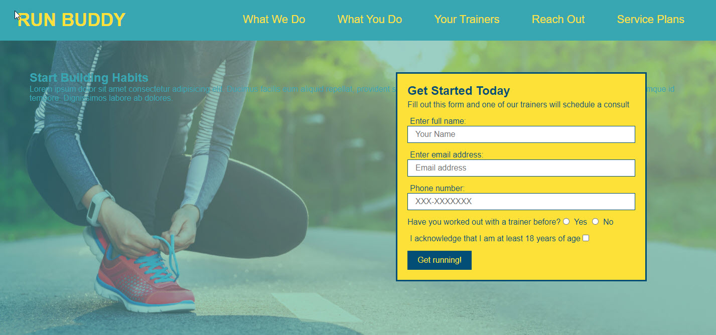 screenshot of run-buddy web-site